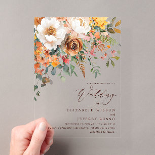 Invitations En Acrylique Mariage de campagne Floral Orange Automne