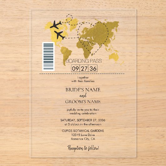 Invitations En Acrylique Mariage de carte d'embarquement de destination (Recto)