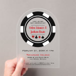 Invitations En Acrylique Mariage de casino de chips de poker noir et blanc<br><div class="desc">Éblouissez vos invités en leur envoyant ces invitations acryliques mariages de puces de poker noir et blanc. Ils attendent avec impatience de vous rejoindre à ce mariage incontournable !</div>