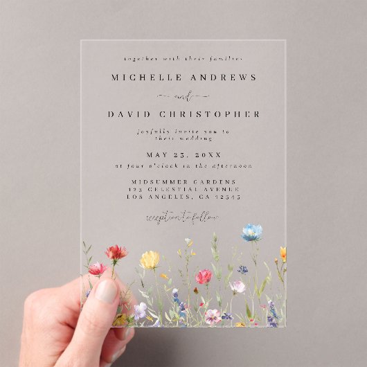 Invitations En Acrylique Mariage de champ d'eau Fleur sauvage (In situ (ordinateur de poche))