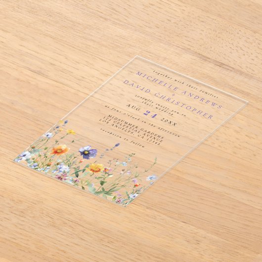 Invitations En Acrylique Mariage de champ fleur sauvage (Poser)