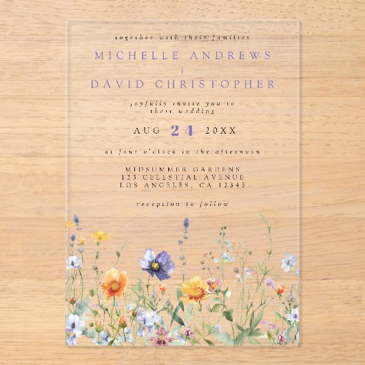 Invitations En Acrylique Mariage de champ fleur sauvage (Recto)