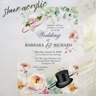 Invitations En Acrylique Mariage de chapeau rose vif Romantique Floral