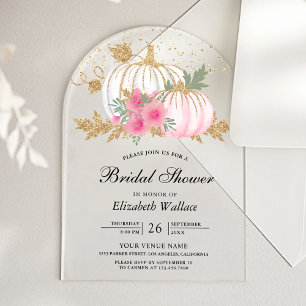 Invitations En Acrylique Mariage de citrouille blanche florale rose