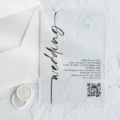 Invitations En Acrylique Mariage de code QR de calligraphie noir pivoté