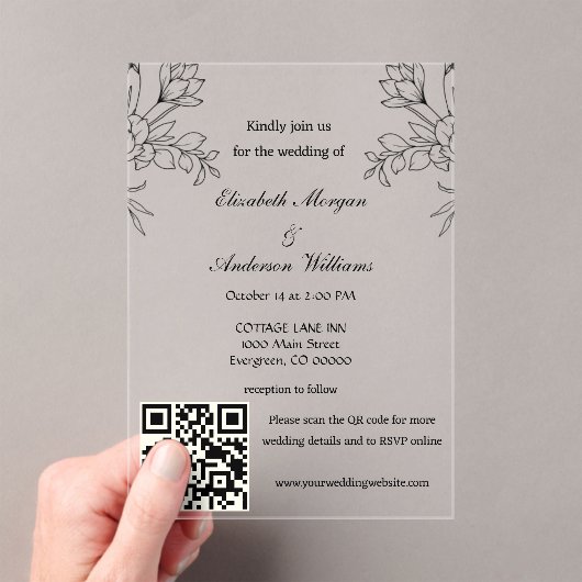 Invitations En Acrylique Mariage de code QR moderne (In situ (ordinateur de poche))