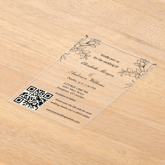 Invitations En Acrylique Mariage de code QR moderne (Poser)