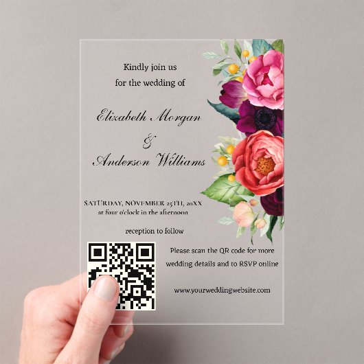 Invitations En Acrylique Mariage de code QR moderne (In situ (ordinateur de poche))