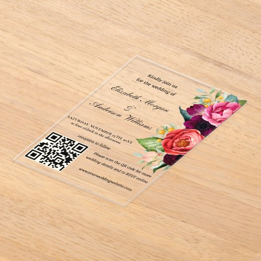 Invitations En Acrylique Mariage de code QR moderne (Poser)