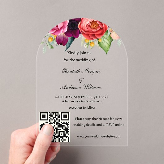 Invitations En Acrylique Mariage de code QR moderne (In situ (ordinateur de poche))