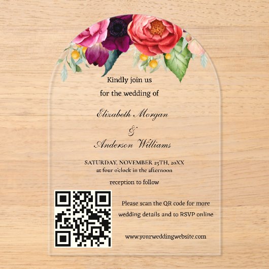 Invitations En Acrylique Mariage de code QR moderne (Recto)