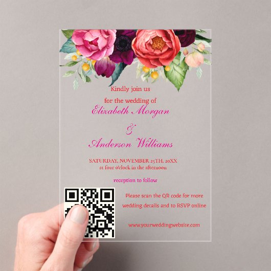 Invitations En Acrylique Mariage de code QR moderne (In situ (ordinateur de poche))