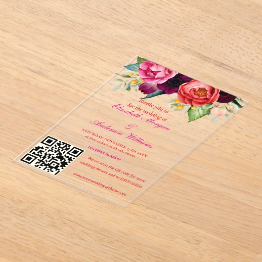 Invitations En Acrylique Mariage de code QR moderne (Poser)