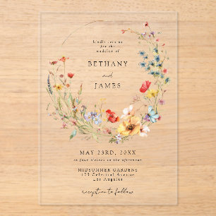 Invitations En Acrylique Mariage de conte de fées aux fleurs sauvages