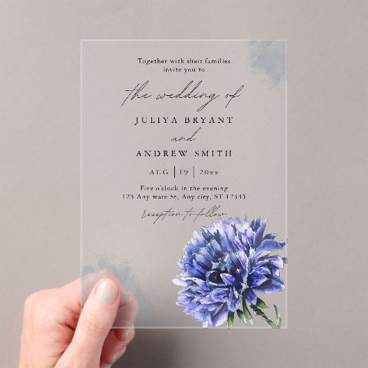 Invitations En Acrylique Mariage de cornflower aquarelle (In situ (ordinateur de poche))
