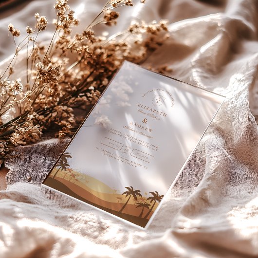 Invitations En Acrylique Mariage de coucher de soleil du désert rétro