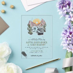 Invitations En Acrylique Mariage de couple dans un canyon tout-terrain