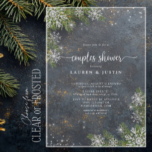 Invitations En Acrylique Mariage de couples en flocons de neige bleus à car