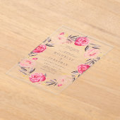Invitations En Acrylique Mariage de courme à fleurs rose (Poser)