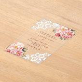 Invitations En Acrylique Mariage de dentelle fleurie de pêche rose (Poser)