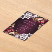 Invitations En Acrylique Mariage de dentelle fleurie de pêche rose bordeaux (Poser)
