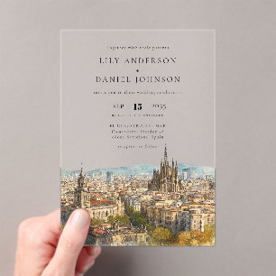 Invitations En Acrylique Mariage de destination aquarelle à Barcelone