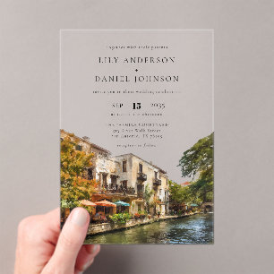Invitations En Acrylique Mariage de destination aquarelle à San Antonio