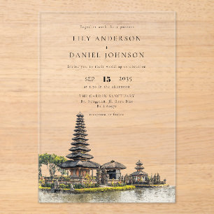 Invitations En Acrylique Mariage de destination au temple de Bali à l'aquar