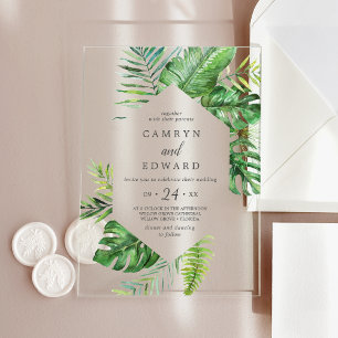 Invitations En Acrylique Mariage de Destination de Plage de Feuille de Palm