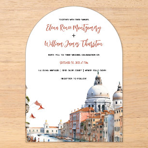 Invitations En Acrylique Mariage de destination en Italie à l'aquarelle rom
