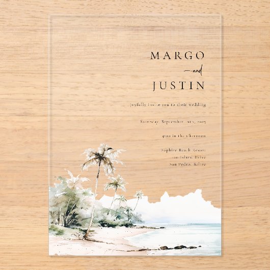 Invitations En Acrylique Mariage de destination île (Recto)