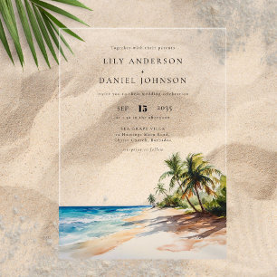 Invitations En Acrylique Mariage de destination tropical à l'aquarelle