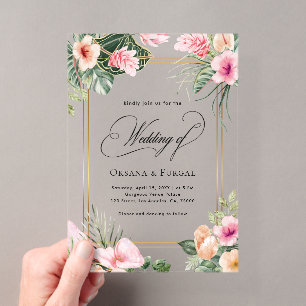 Invitations En Acrylique Mariage de Destination Tropicale sur la Plage en O