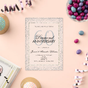 Invitations En Acrylique Mariage de diamant 60 ans Stylé Argent Confettis