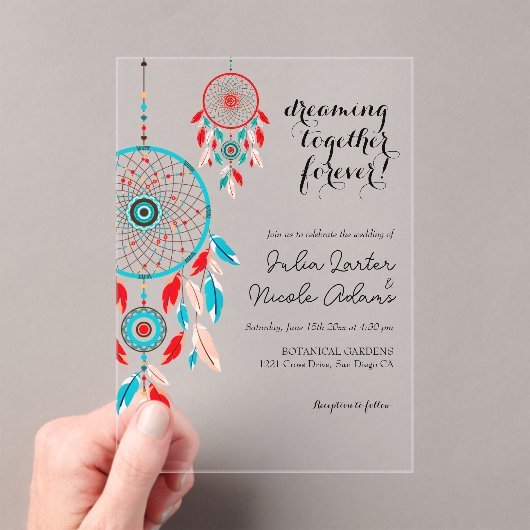 Invitations En Acrylique Mariage de Dreamcatcher en plumes de la tribu Boho (In situ (ordinateur de poche))