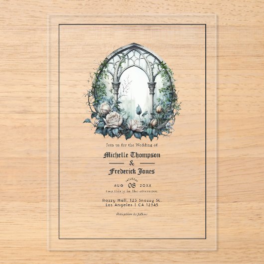 Invitations En Acrylique Mariage de fenêtre gothique Imaginaire foncé trans (Recto)