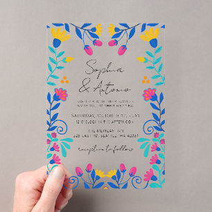 Invitations En Acrylique Mariage de Fête Florale Mexicaine Vibrante