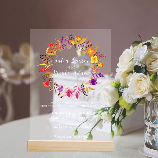 Invitations En Acrylique Mariage de feuillage de Fleur sauvage Boho violet 