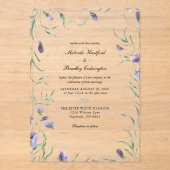 Invitations En Acrylique Mariage de feuillage floral violet blanc (Recto)