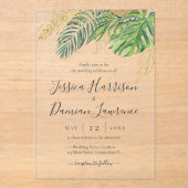 Invitations En Acrylique Mariage de feuillage vert Feuille Tropical (Recto)