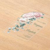 Invitations En Acrylique Mariage de feuilles d'eucalyptus à pois rose de Ga (Poser)