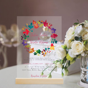 Invitations En Acrylique Mariage de fleurs de prés pourpre jaune moutarde d