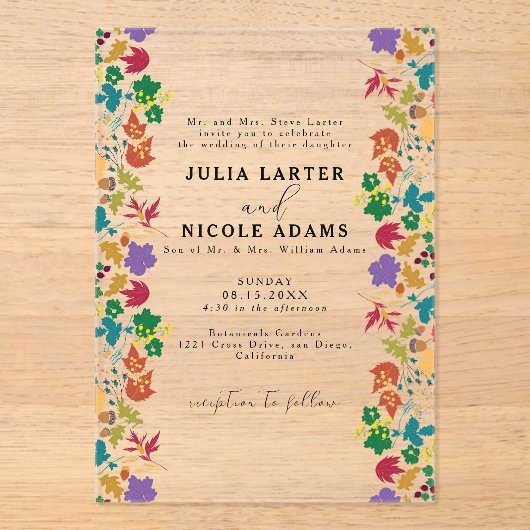Invitations En Acrylique Mariage de fleurs de prés pourpre jaune moutarde d (Recto)