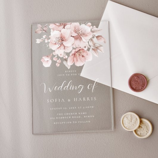 Invitations En Acrylique Mariage de fleurs florales d'aquarelle