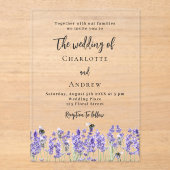 Invitations En Acrylique Mariage de fleurs violettes de lavande (Recto)