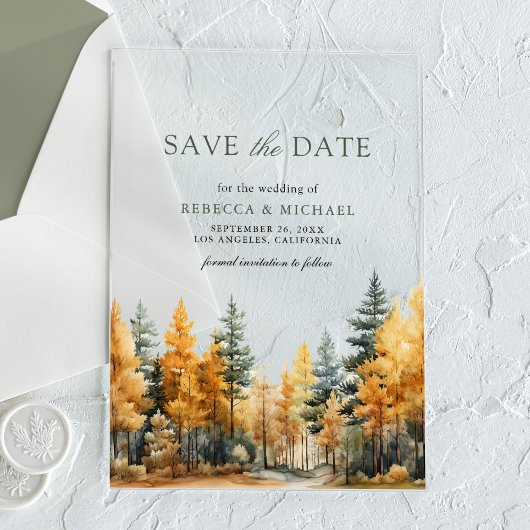 Invitations En Acrylique Mariage de forêt d'automne rustique Enregistrer la
