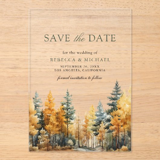 Invitations En Acrylique Mariage de forêt d'automne rustique Enregistrer la (Recto)