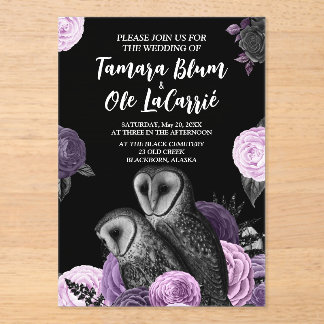 Invitations En Acrylique Mariage de hiboux gothiques