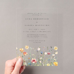 Invitations En Acrylique Mariage de jardin de fleurs sauvages d'été