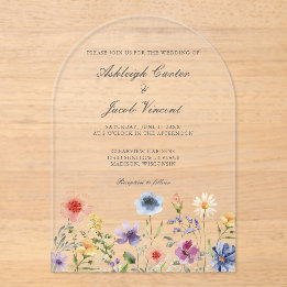 Invitations En Acrylique Mariage de jardin de printemps aux fleurs sauvages